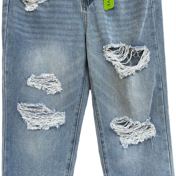 Forever 21 SZ 28 Cropped Jean Distressed Hi-Rise Zip-Fly Light Wash Frayed Hems - Picture 3 of 11